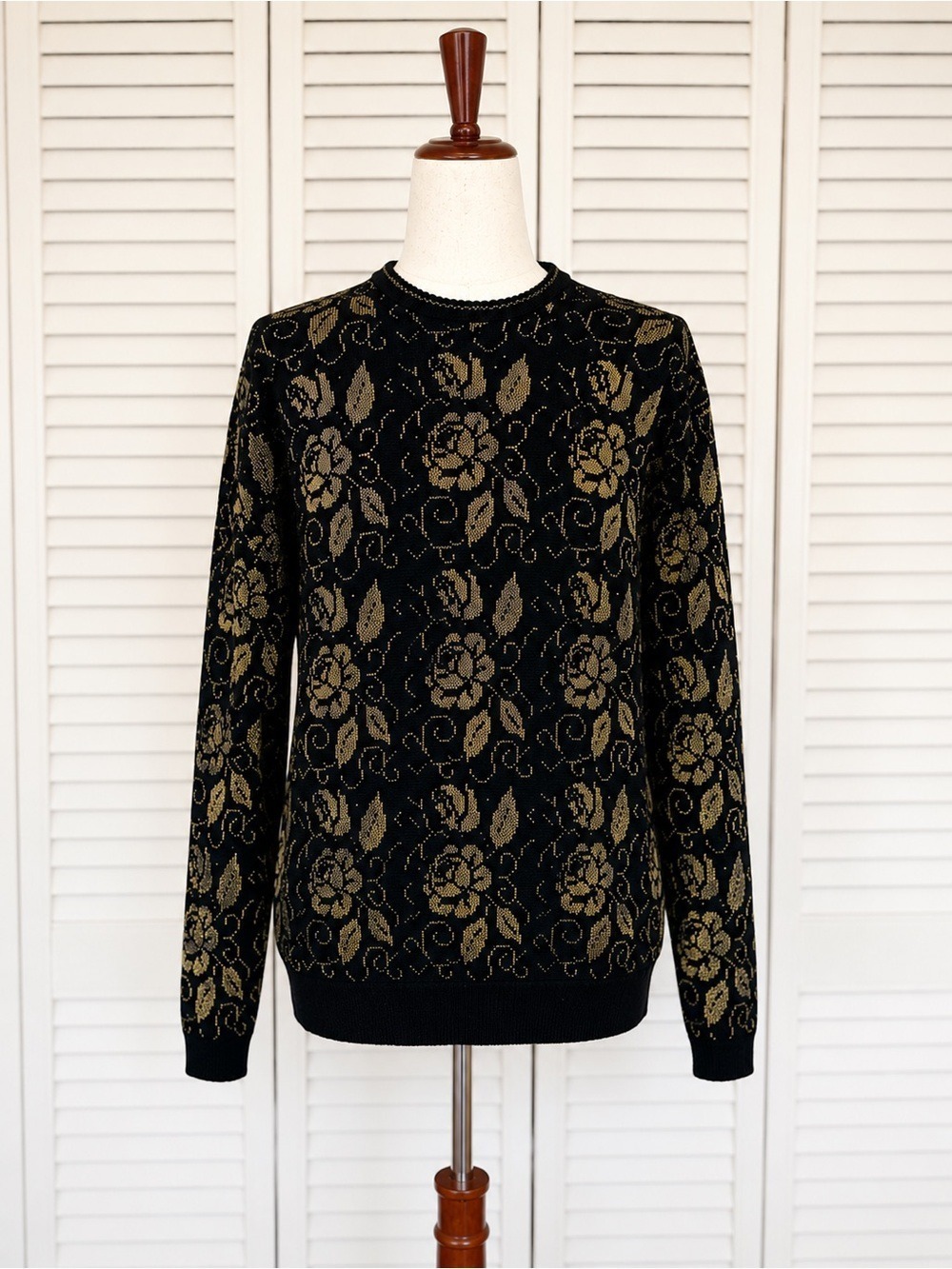 Koret Black Gold Metallic Floral Sweater XL